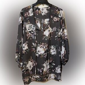 Violet & Claire Floral Tunic Top/Blouse, Semi-Sheer, Womens, 3X, XXXL, Gray